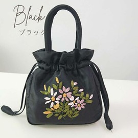 Harzio Drawstring Bag, Yukata Bag, Drawstring Bag, Yukata Bag, Women's, Handbag, Drawstring Pouch, Pouch, Small, Mini, Yukata, Bag, Bag, Fashionable, Cute, Fashionable, Cute, Dress, Kimono, Popular (Black)