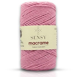 Sensy Premium - Cordón de macramé de algodón 100% reciclado de 2 mm – 160 yardas, cuerda de macramé, hilo de ganchillo (rosa)