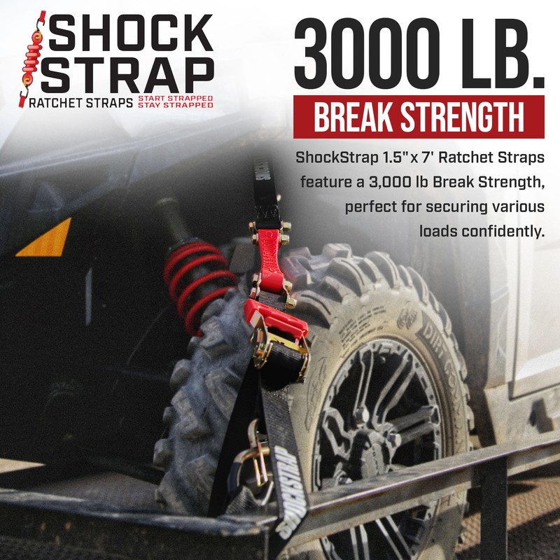 SHOCKSTRAP Ratchet Strap, 7’ x 1.5" Shock Absorbing Heavy Duty