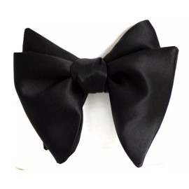 Camellucci Men's Self-tied Bow Tie Big Butterfly Black Charmeuse Silk S013