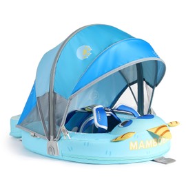 Mambobaby Float with Canopy Size Improved Non Inflatable Infant Baby Pool Float Smart Mambo Float Swim Trainer Add Tail Baby Swim Float Mambo Baby Float Solid Air Free Water Waist Swimming Ring
