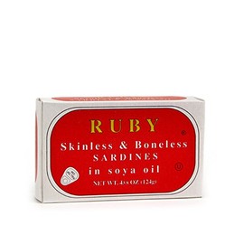 Ruby Skinless and Boneless Sardines In Soya Oil, 4 3/8-Ounce Tins (4 Pack) Kosher, Pull Top Can.