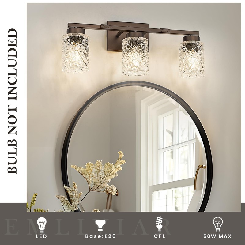 Emliviar 3 Light Vanity Wall Sconce, Farmhouse Bath Wall Lantern