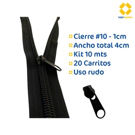 24tarpp Cierre de Nylon para Uso Rudo 10mm | Cremallera Tipo Zipper para Exterior | 10 Metros con 20 Carros | Gran Resistencia, Ideal para Aplicaciones Exteriores | Cierres Resistentes | 10mm - 10mts