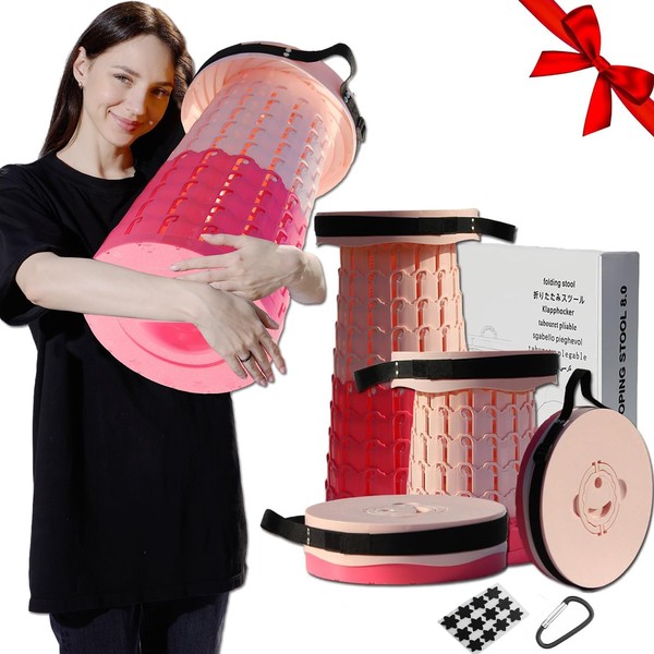 Upgraded 19.7"Portable Collapsible Folding Stool with Cushion Retractable Telescoping Foldable
