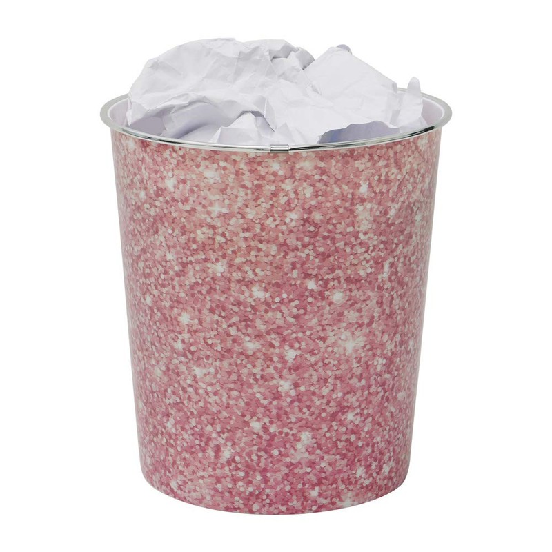 JVL Small Pink Sparkle Waste Paper Bin, 24.5cm x 26.5cm