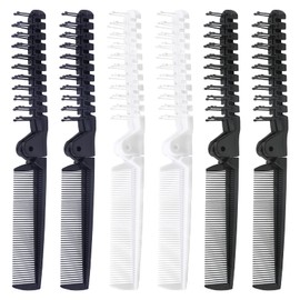 Qjaiune 6PCS Travel Foldable Brush Comb Portable Folding Comb, Anti-Static Hair Comb Mini Pocket Comb, Double Headed Hair Brush Plastic Folding Comb for Men Women (Black, White, Dark Sapphire Blue)