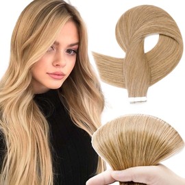 TESS Tape Extensions Real Hair #27 Honey Blonde 45 cm Real Hair Extensions 20 Pieces Straight Remy Tape-In Hair Extensions for Hair Thickening (20 Wefts #27 (Honey Blonde)