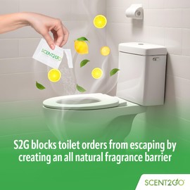 Scent2Go Toilet Fragrance Powder - Discreet Travel Size Packet - Leak Lock Design - Plant Based Formula - Lemon + Mint - 20 Single Use Packets