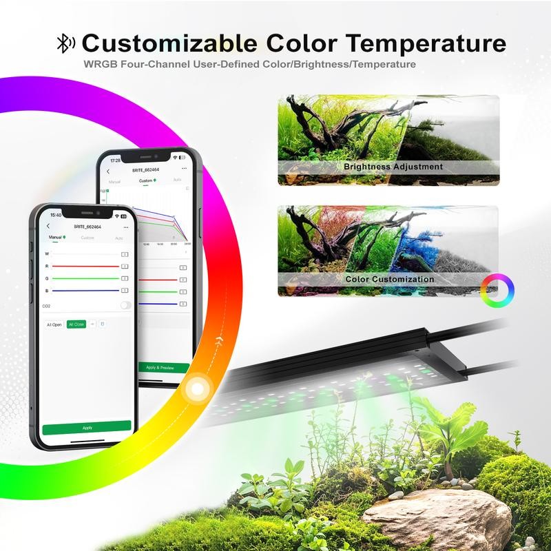 MagTool Brite Series Auto Aquarium LED Light with App-Controlled RGB+W