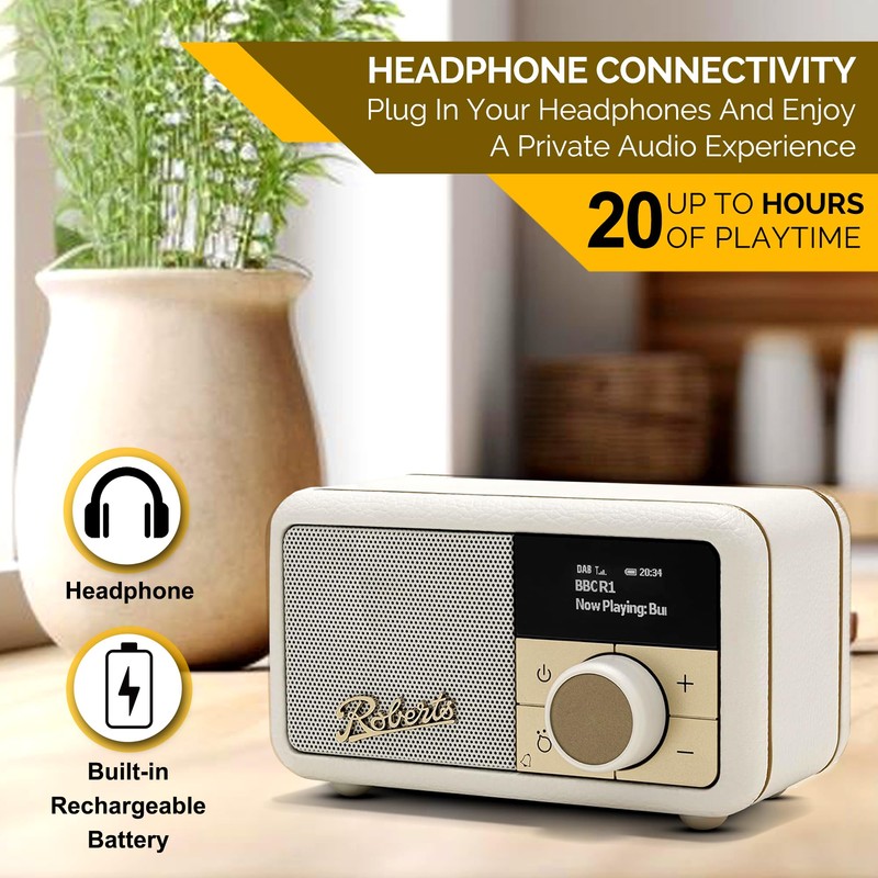 Roberts Revival PETITE2 FM/DAB/DAB+ Digital Radio with Bluetooth, Pastel Cream
