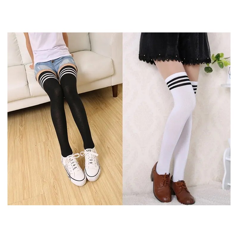 Calcetas Largas Blanca /negra Moda Japonesa Kawaii Unitalla