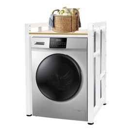 CRYBY Washer and Dryer Storage Shelf, Washer & Dryer Organizer Rack Laundry Room Storage and Organizer Shelf, 418.9lbs Capacity Bathroom Drying Organizer Washing Machine Rack (White+Light Walnut)