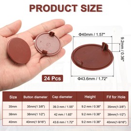 uxcell 24Pcs Hinge Hole Covers, 40mm(1 9/16") Dia Plastic Concealed Hinge Hole Cover Plug Cap Round Flush Type Caps for Furniture Cabinet Cupboard Wardrobe Dresser, Brown