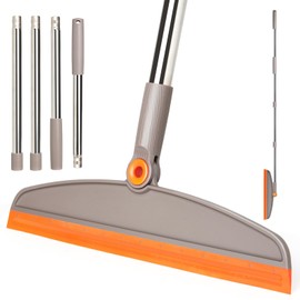 XXFLOWER Silicone Air Broom,Multifunction Magic Broom with Long Handle,Adjustable Rubber Sweeping Water,Pet Hair Remover for Carpet,Kitchen,Concrete Floor(Grey Orange)