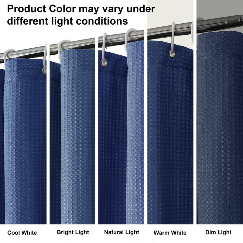 OVZME Blue Shower Curtain Set, Waffle Textured Heavy Duty Fabric