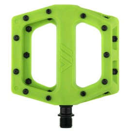 Dmr V11 Flat Mountain Bike Pedals - Green/Black, Steel Axle/Pair Lightweight Nylon Composite Plastic MTB Cycling Part Downhill Freeride Ride Trail Dirt Jump Cycle Wide Platform Tuneable Pin Grip