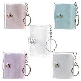 Mini Photo Album Keychain 2 Inch 20 Pcs Transparent Clear Pockets Waterproof PVC Snap Closure Storage Lover Memories Wedding Birthday Anniversary Memories Handmade DIY 5 Color Set (Transparent)