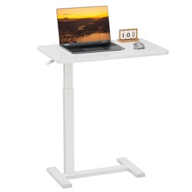 Overbed Bedside Table with Hidden Casters, Adjustable Pneumatic Mobile Laptop Computer Desk, Rolling Laptop Table, Movable Overbed Table Hospital Home Use, White