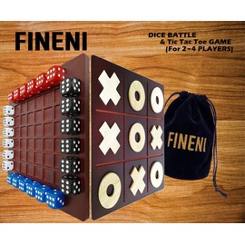 FINENI Dual Sides Battle & TicTacToe - Wooden Coffee Table Game for 2-4 Players