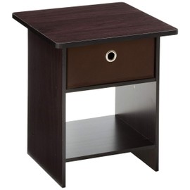FURINNO Dario End Table/Night Stand Storage Shelf, 1-Pack, Dark Walnut