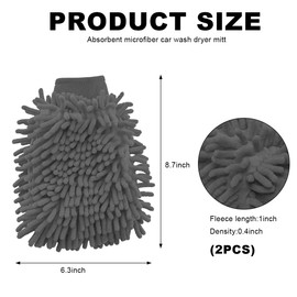 JUSTTOP 2PCS Premium Microfiber Wash Mitts, Absorbent Scratch-Free Lint-Free Double Sided Wash Glove, Soft Reusable Knobby Wash Mitt Glove Great for Car Washing Detailing Waxing (Dark Gray)
