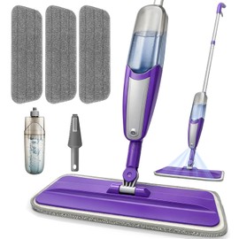 Spray Mop for Hardwood Floors Cleaning with 3 Washable Pads, Microfiber Wet Mops with Sprayer for Home Kitchen Tile Wood Vinyl Laminate,16.9 oz Refillable Bottle, Purple