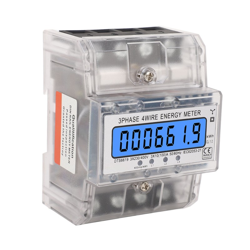 Energy Meter 3 Phase 4 Wire Backlit LCD Display DIN