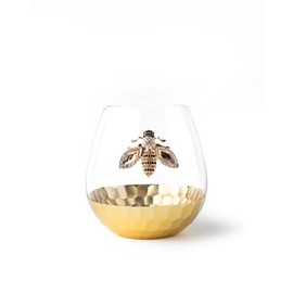 Modern Outlet Home Decor Honey Bee Stemless Wine Glasses - Set of 2 Luxury Crystal Glassware with Jeweled Honey Bee - Unique Wine Lover Gifts for Women - Tumbler for Cocktails, Red, or White Drinks