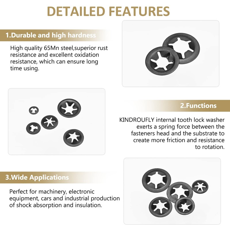 370 Pieces Internal Tooth Star Lock Washers, Kindroufly 9 Sizes