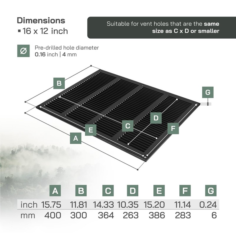 Vent Systems 16'' x 12'' Inch (Overall Dimensions) - Black