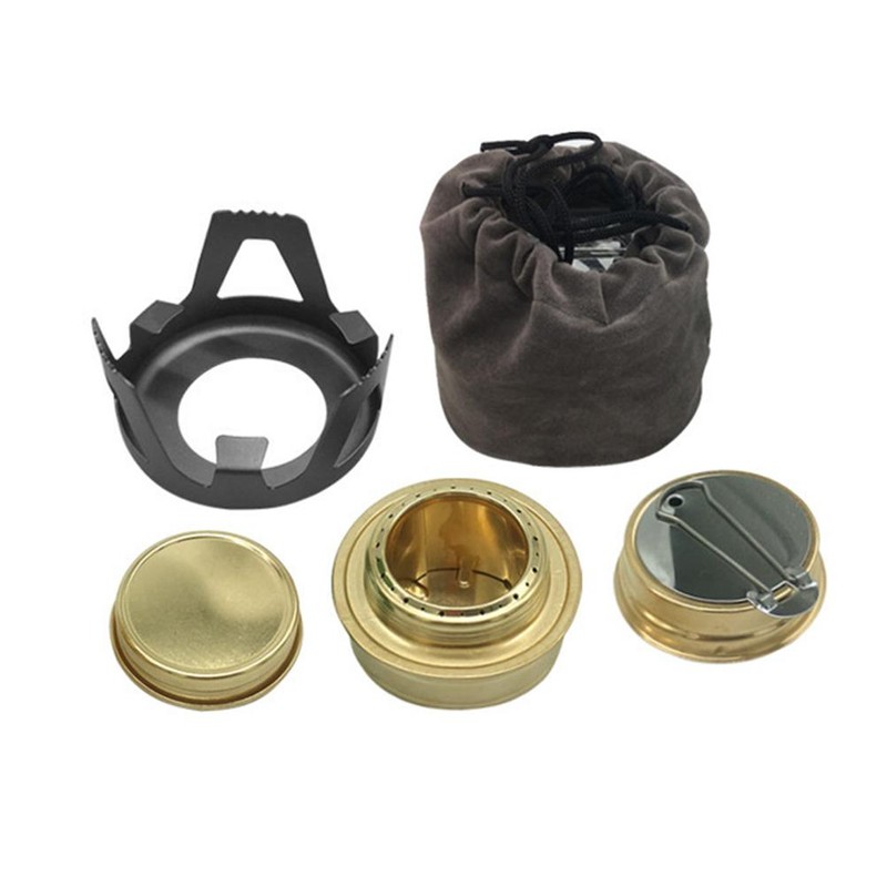 Mini Copper Spirit Cooker Portable Camping Stove with Aluminum Stand