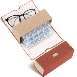 Flutesan Daily Contact Lens Case and glasses Organizer 2 in 1 Double Sided Portable Contact Lens Travel Case for Travel Outdoor Daily Use, Storage up to 30 Lense(Brown)