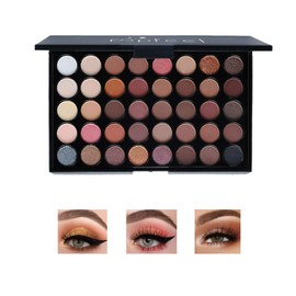 POPFEEL 40 Colors Eyeshadow Palette & 1 Makeup Brush High Colored Glitter Matte Eye Shadow Rotating Pearlized Naked Eye Cosmetic Makeup Palette (40 Colors Brown)