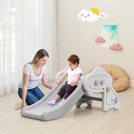 BABY JOY Kids Slide, Freestanding Baby Mini Play Climber Slide Set HDPE/Anti-Slip Foot Pads/Non-Slip Widened Pedals for Indoor Outdoors Use (Grey)