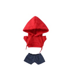 Sewning-Plush-Clothes-10cm Hoodie-Denim Pants-Doll (Red, 10cm)