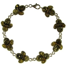 8" inch/20cm Baltic amber and sterling silver 925 ladies' green animal footprint bracelet