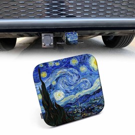 Beabes Hitch Cover 2" Starry Night, Van Gogh Moon Mountain Village Painting Rubber Receiver Tube Hitch Plug Truck Hitch Covers, Trailer Hitch Cover Plug Cap for Most Vehicles
