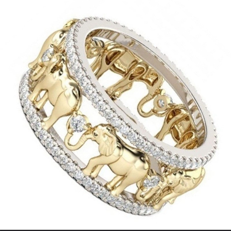 Yarrzhen 925 Sterling Silver Cubic Zirconia Yellow Gold Beautiful Elephant