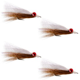 The Fly Fishing Place Clousers Freshwater Deep Minnow Brown White - Streamer Fly Fishing Flies - 4 Trout and Bass Flies - Hook Size 4