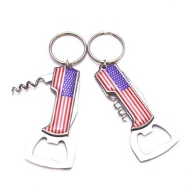 12PACK US Flag Key Chain Key Ring with Wine Opener and Knife Convenient Gadget Heavy Duty Bottle Opener Souvenir Travel Gift (12 Counts)(A34)