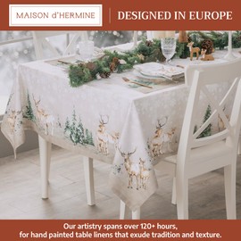 Maison d' Hermine Table Cloth Square Table 100% Cotton 54 x 54 Inches Fall Tablecloth Reusable Everyday Use for Thanksgiving Christmas Decorations Dining Farmhouse Party (Deer in The Woods)