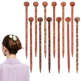 12 PCS Hair Sticks, Boho Vintage Japanese Chinese Hairpin Decorative Hanfu Pins Bun Holders Wooden Hair Chopsticks for Women Girls Chignon Bun Updo Hairstyle Accessories