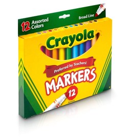 Crayola® Broad Line Markers, Assorted Classic and Bright Colors, Box of 12