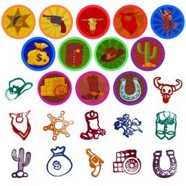 Cinrobiye 24 Pcs Western Cowboy Party Stampers for Boys Girls,Wild West Birthday Party Supplies Favors, Classroom Rewards Carnival Prizes, Goodie Bag Fillers for Wild West Wooden House BarnParty