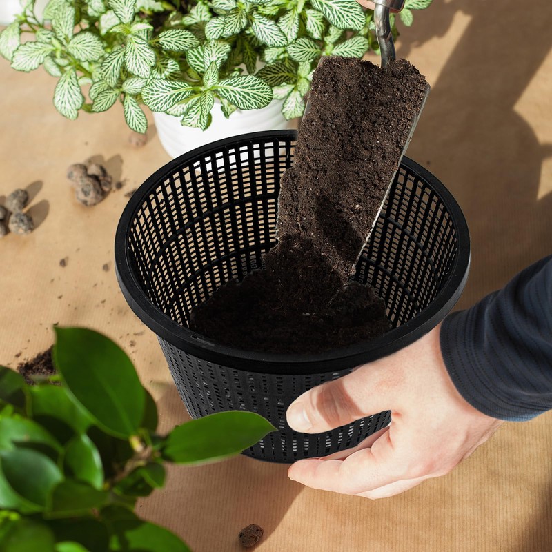 Hydroponic Mesh Net Pots, 6 Pieces, Black Plastic Garden Baskets