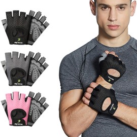 HiRui Workout Gloves for Men Women Youth, Ventilated Exercise Gloves Cycling Gloves with Full Palm Silicone Padding for Fitness Weightlifting Gym Tennis Training Climbing, No Calluses (Black, L)