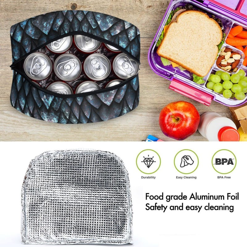 ZzWwR 3d Lifelike Dark Dragon Scales Reusable Lunch Tote Bag