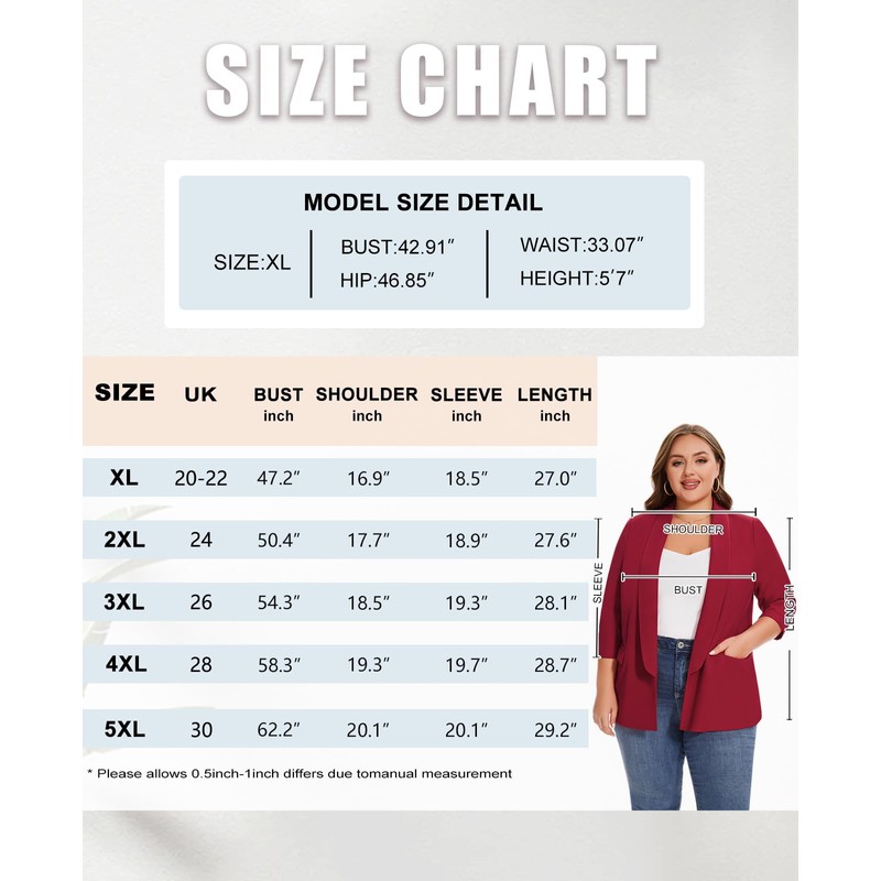 MINTLIMIT Plus Size Blazers 3/4 Sleeve Casual Blazers Lightweight Open