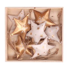 Pack of 8 white and gold metal star decorations